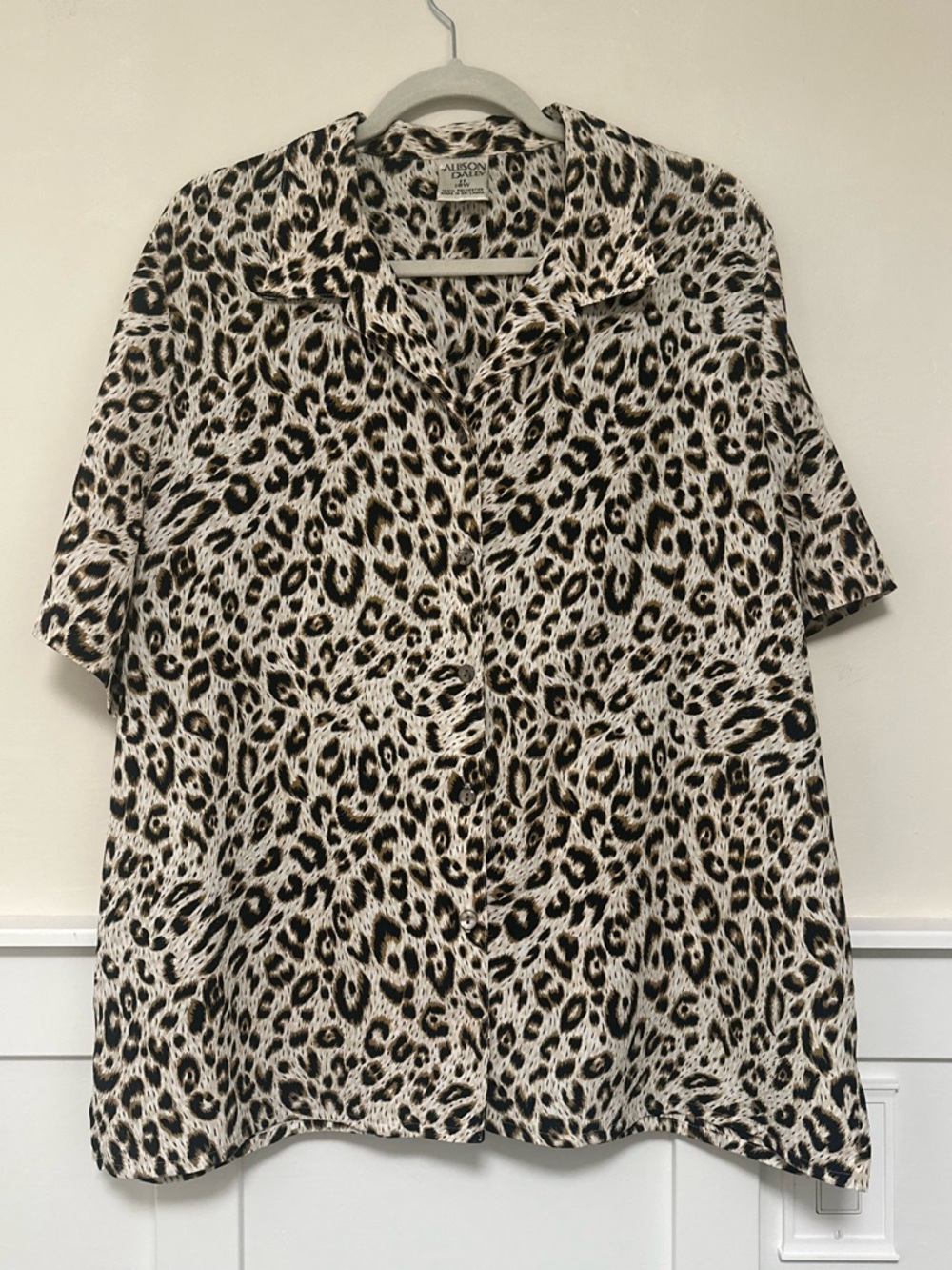 Allison Daley Leopard Print Button-Up Blouse - Black, Tan & Cream